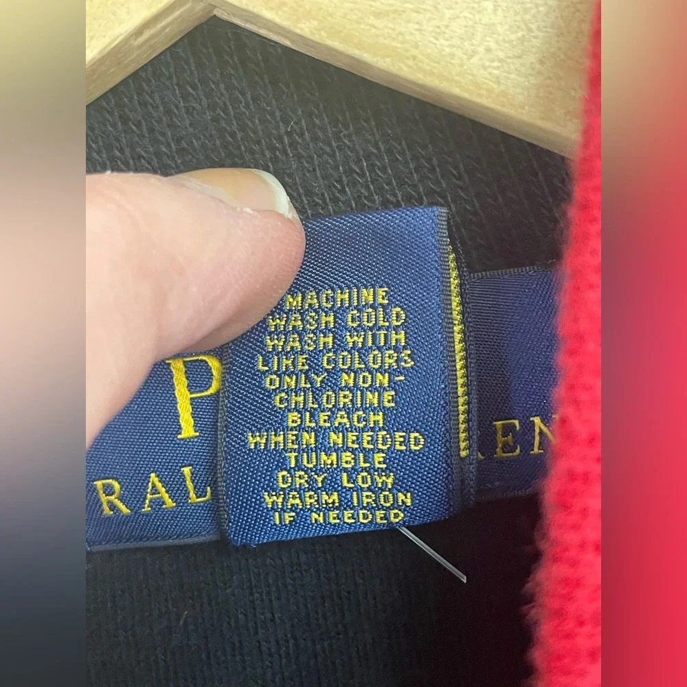 Ralph Lauren boys size 8 1/4 zip sweater black red pony